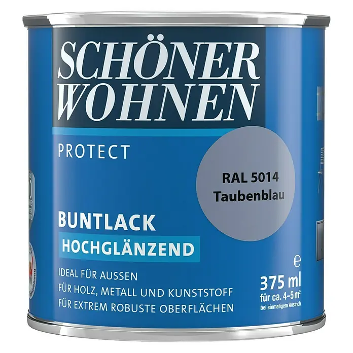 SCHÖNER WOHNEN-Farbe Protect Buntlack - Taubenblau, 375 ml, Hochglänzend - Vorderansicht