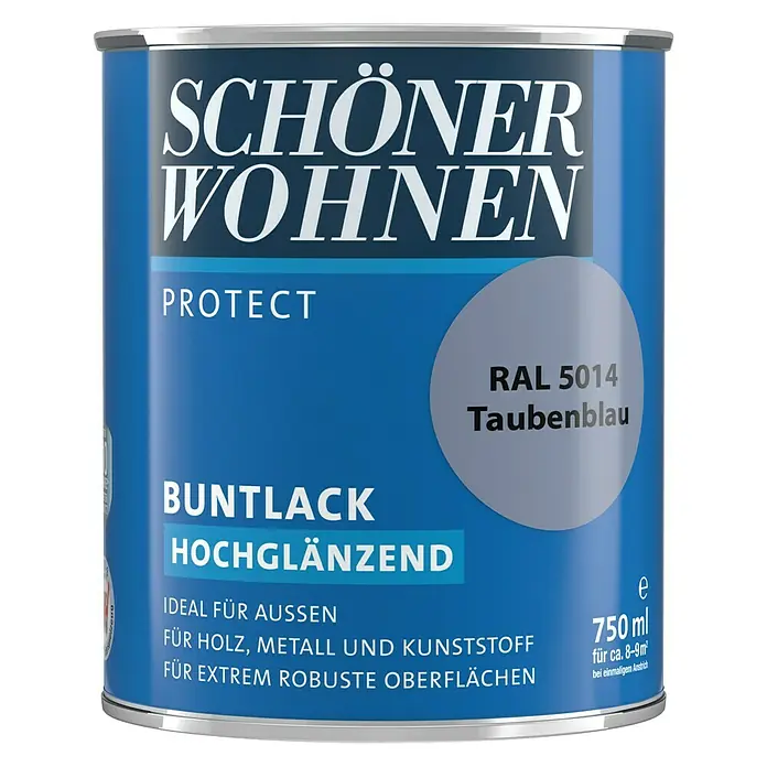 SCHÖNER WOHNEN-Farbe Protect Buntlack - Taubenblau, 750 ml, Hochglänzend - Vorderansicht