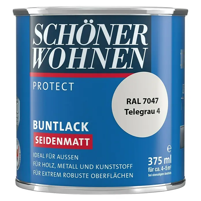 SCHÖNER WOHNEN-Farbe Protect Buntlack - Telegrau, 375 ml, Seidenmatt - Vorderansicht