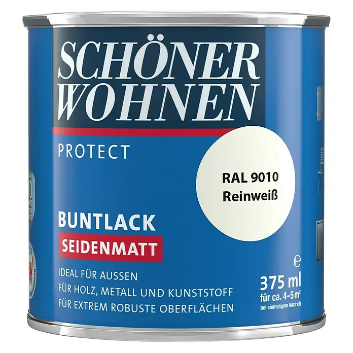 SCHÖNER WOHNEN-Farbe Protect Buntlack - Reinweiß, 375 ml, Seidenmatt - Vorderansicht