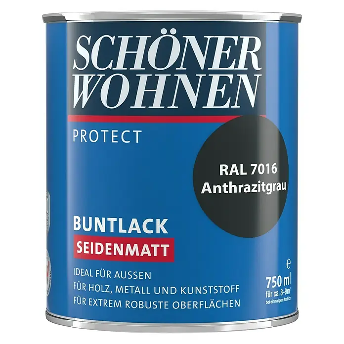 SCHÖNER WOHNEN-Farbe Protect Buntlack - Anthrazitgrau, 750 ml, Seidenmatt - Vorderansicht