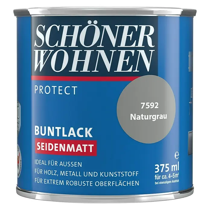 SCHÖNER WOHNEN-Farbe Protect Buntlack Protect - Naturgrau, 375 ml, Seidenmatt - Vorderansicht