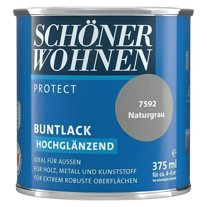 SCHÖNER WOHNEN-Farbe Protect Buntlack - Naturgrau, 375 ml - Vorderansicht