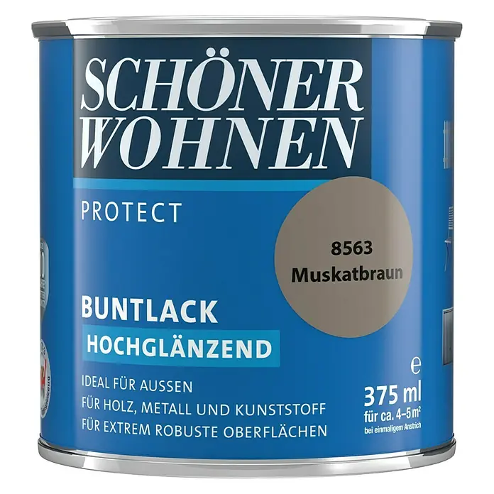 SCHÖNER WOHNEN-Farbe Protect Buntlack - Muskatbraun, 375 ml - Vorderansicht