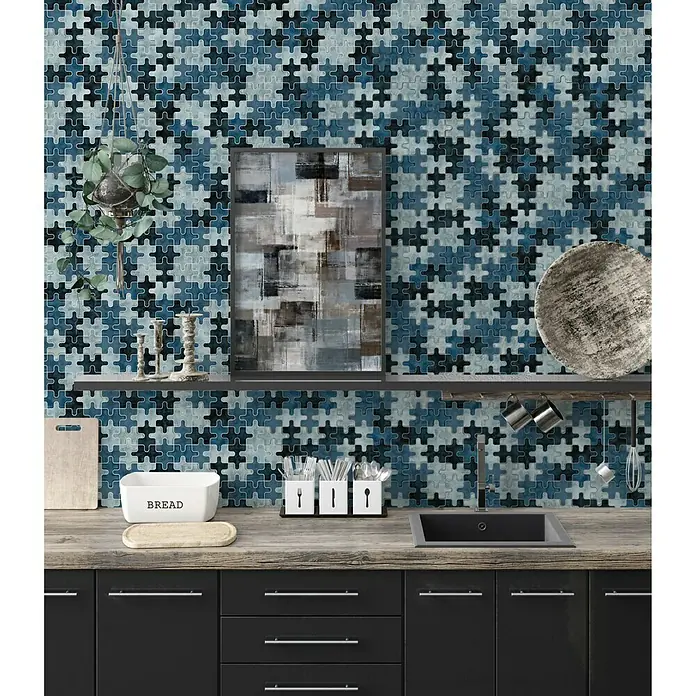 Mosaikfliese Puzzle Crystal Mix XCM PT01B - 29,8 x 29,8 cm, Blau, Glänzend - Stimmungsaufnahme