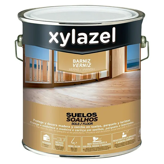 Xylazel Barniz para parquet al agua - Incoloro, 4 l, Brillante