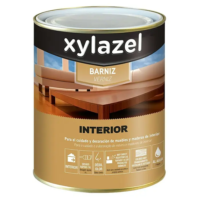 Xylazel Barniz Interior al agua - Teca, 750 ml, Brillante