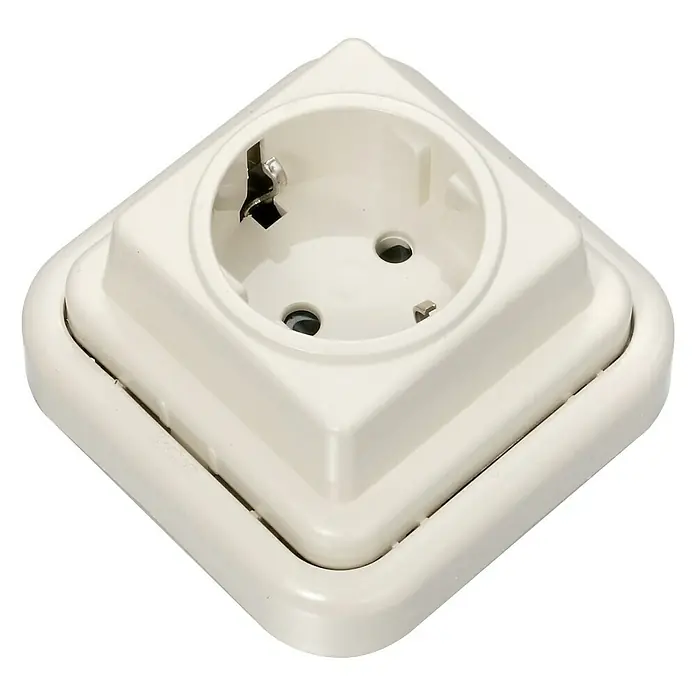 Fontini Kristal Enchufe - Marfil, 2 Polos + Toma Tierra, Plástico, En pared