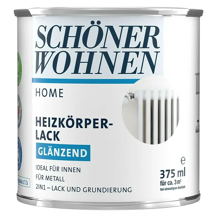 SCHÖNER WOHNEN-Farbe Home Heizkörperlack - Weiß, 375 ml, Glänzend - Vorderansicht