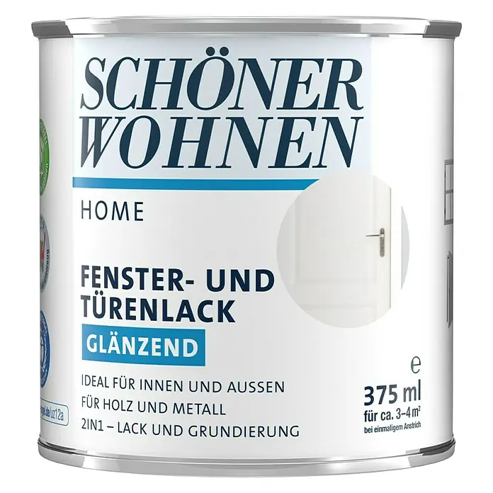 SCHÖNER WOHNEN-Farbe Home Fenster- & Türenlack - Reinweiß, 375 ml, Glänzend - Vorderansicht