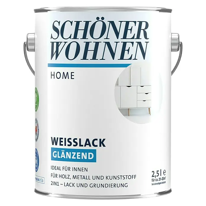 SCHÖNER WOHNEN-Farbe Home Weißlack - Reinweiß, 2,5 l, Glänzend - Vorderansicht