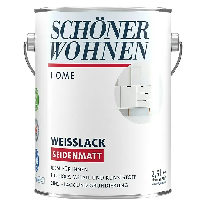SCHÖNER WOHNEN-Farbe Home Weißlack - Reinweiß, 2,5 l, Seidenmatt - Vorderansicht