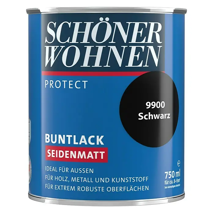SCHÖNER WOHNEN-Farbe Protect Buntlack - Schwarz, 750 ml, Seidenmatt - Vorderansicht