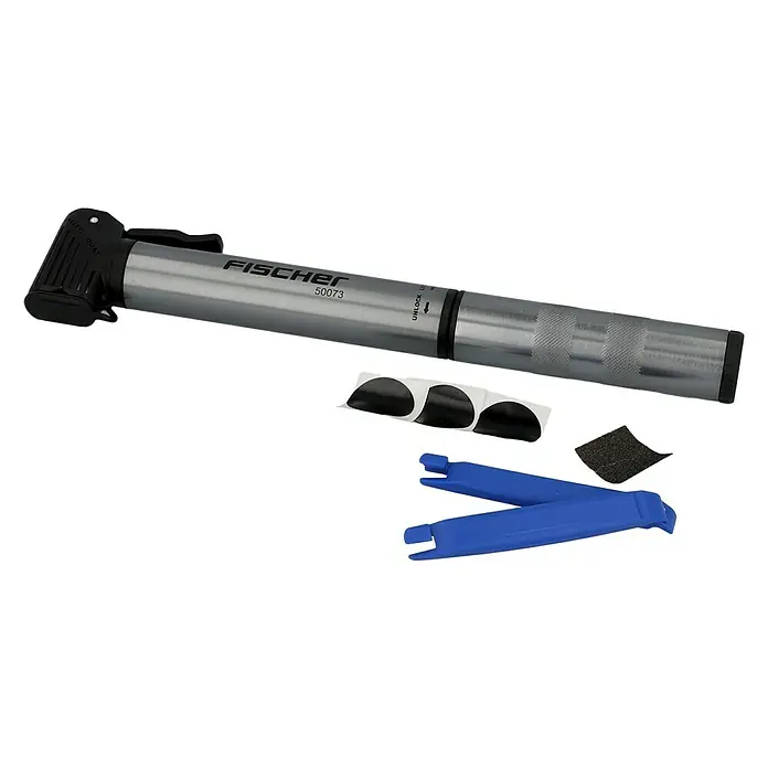 Fischer Mini-Luftpumpe - Max. Druck: 5,5 bar, Geeignet für: Fahrradventile, Grau/Schwarz - Ansicht von oben
