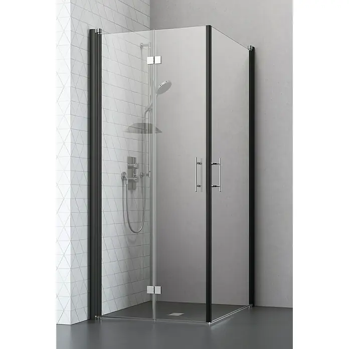 Camargue Vario Eckdusche B3+B53 - 90 x 90 x 195 cm, Beschichtet, Stärke: 6 mm, Schwarz - Vorderansicht