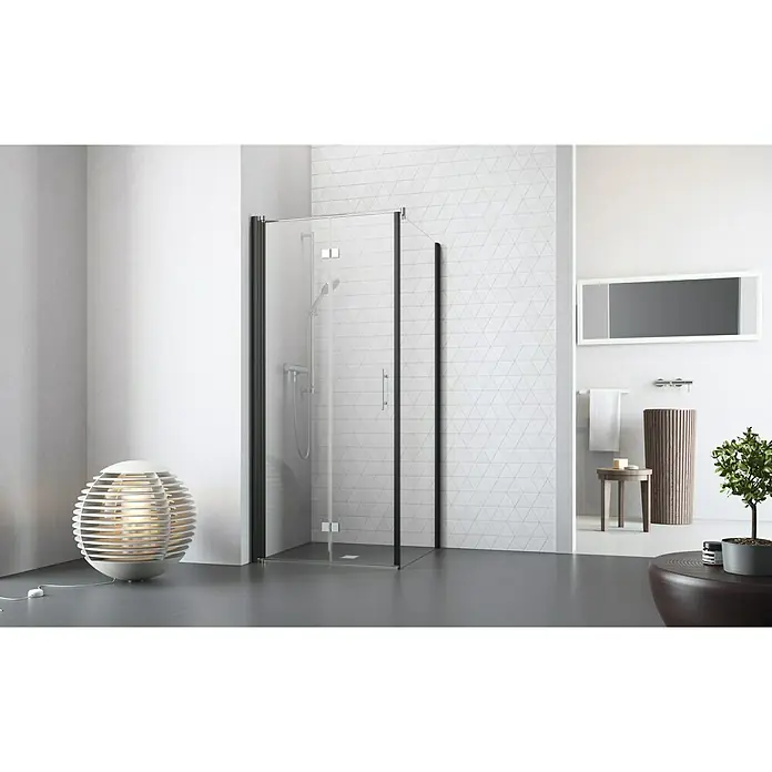 Camargue Vario Eckdusche B53+B7 - 90 x 90 x 195 cm, Beschichtet, Stärke: 6 mm, Schwarz - Vorderansicht