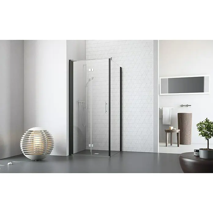 Camargue Vario Eckdusche B53+B8 - 90 x 100 x 195 cm, Beschichtet, Stärke: 6 mm, Schwarz - Vorderansicht