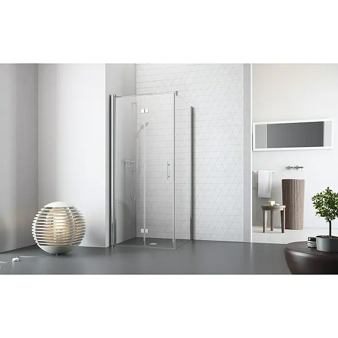 Camargue Vario Eckdusche S53+S5 - 90 x 75 x 195 cm, Beschichtet, Stärke: 6 mm, Silber - Vorderansicht