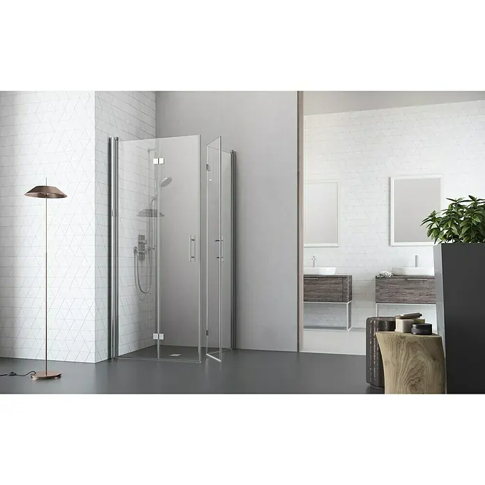 Camargue Vario Eckdusche S53+S52 - 90 x 80 x 195 cm, Beschichtet, Stärke: 6 mm, Silber - Vorderansicht