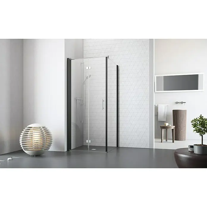 Camargue Vario Eckdusche B54+B5 - 100 x 75 x 195 cm, Beschichtet, Stärke: 6 mm, Schwarz - Vorderansicht
