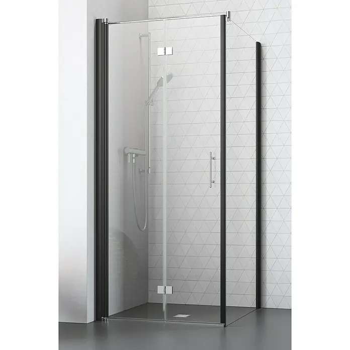 Camargue Vario Eckdusche B54+B5 - 100 x 75 x 195 cm, Beschichtet, Stärke: 6 mm, Schwarz - Vorderansicht