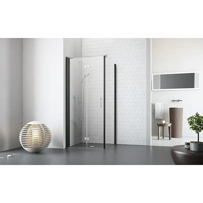 Camargue Vario Eckdusche B52+B6 - 80 x 80 x 195 cm, Beschichtet, Stärke: 6 mm, Schwarz - Vorderansicht
