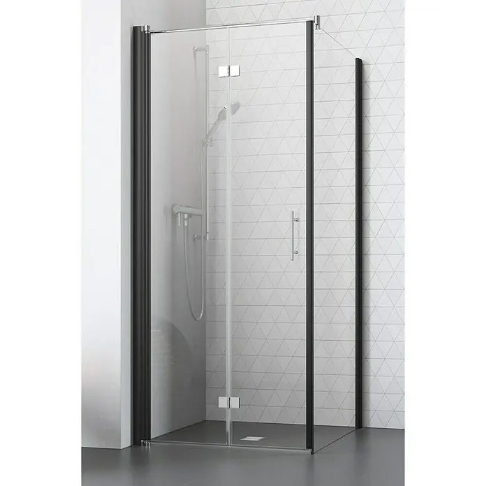 Camargue Vario Eckdusche B52+B6 - 80 x 80 x 195 cm, Beschichtet, Stärke: 6 mm, Schwarz - Vorderansicht