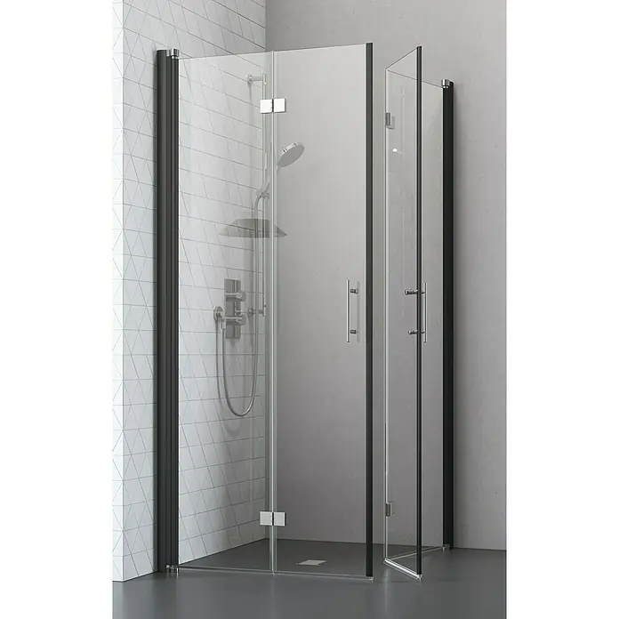 Camargue Vario Eckdusche B52+B54 - 80 x 100 x 195 cm, Beschichtet, Stärke: 6 mm, Schwarz - Vorderansicht