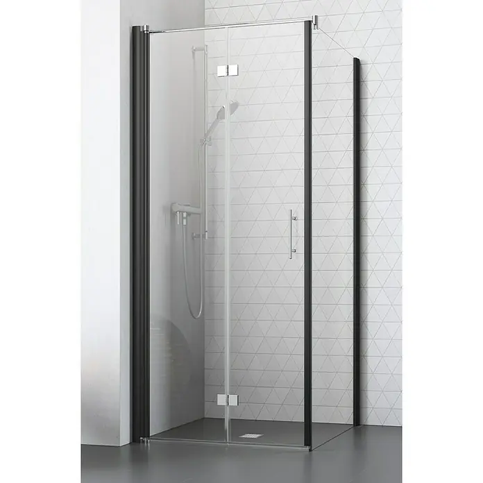 Camargue Vario Eckdusche B54+B8 - 100 x 100 x 195 cm, Beschichtet, Stärke: 6 mm, Schwarz - Vorderansicht