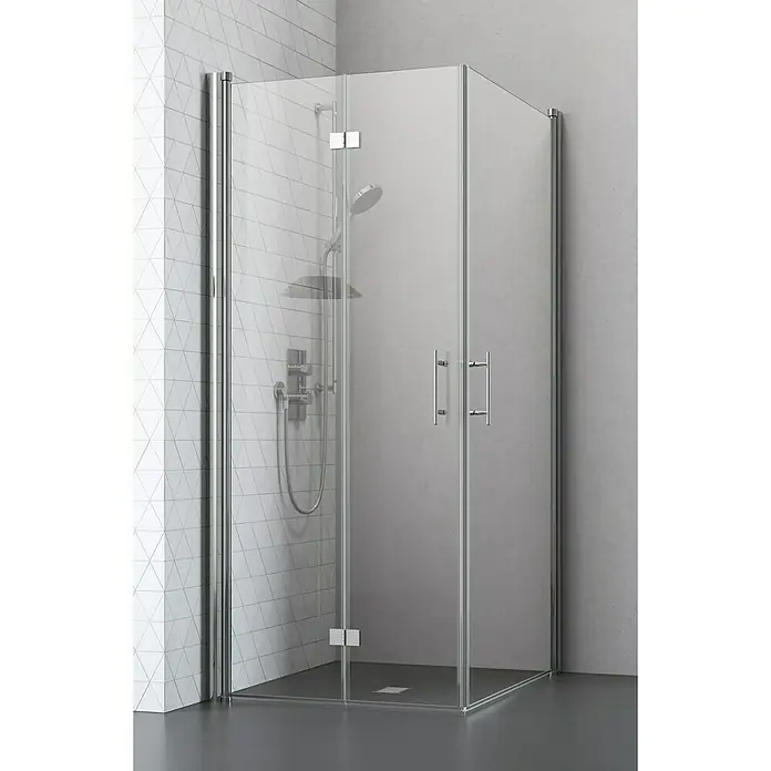 Camargue Vario Eckdusche S3+S54 - 90 x 100 x 195 cm, Beschichtet, Stärke: 6 mm, Silber - Vorderansicht