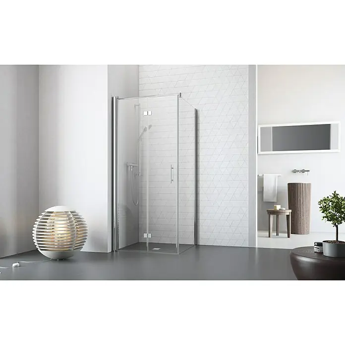 Camargue Vario Eckdusche S52+S6 - 80 x 80 x 195 cm, Beschichtet, Stärke: 6 mm, Silber - Vorderansicht