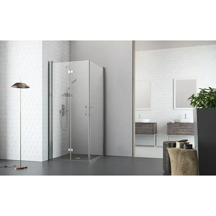 Camargue Vario Eckdusche S1+S52 - 75 x 80 x 195 cm, Beschichtet, Stärke: 6 mm, Silber - Vorderansicht
