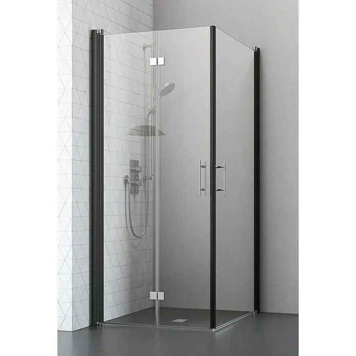 Camargue Vario Eckdusche B4+B54 - 100 x 100 x 195 cm, Beschichtet, Stärke: 6 mm, Schwarz - Vorderansicht