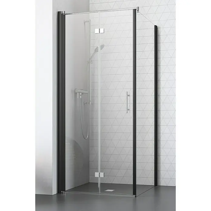 Camargue Vario Eckdusche B53+B5 - 90 x 75 x 195 cm, Beschichtet, Stärke: 6 mm, Schwarz - Vorderansicht