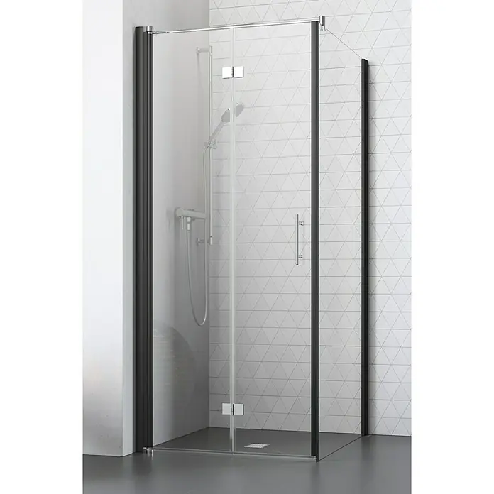Camargue Vario Eckdusche B53+B6 - 90 x 80 x 195 cm, Beschichtet, Stärke: 6 mm, Schwarz - Vorderansicht