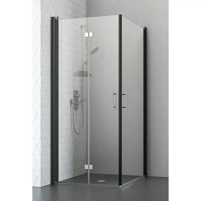 Camargue Vario Eckdusche B1+B53 - 75 x 90 x 195 cm, Beschichtet, Stärke: 6 mm, Schwarz - Vorderansicht