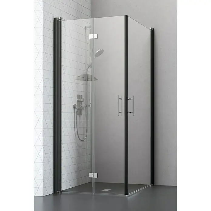 Camargue Vario Eckdusche B1+B54 - 75 x 100 x 195 cm, Beschichtet, Stärke: 6 mm, Schwarz - Vorderansicht