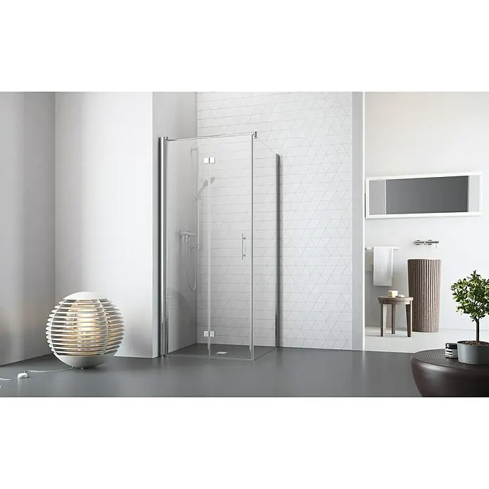 Camargue Vario Eckdusche S52+S8 - 80 x 100 x 195 cm, Beschichtet, Stärke: 6 mm, Silber - Vorderansicht