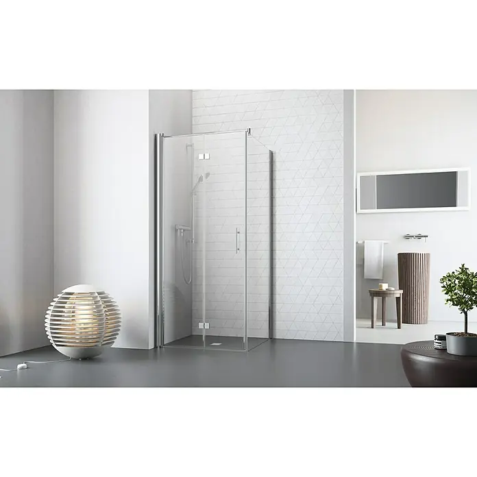 Camargue Vario Eckdusche S54+S8 - 100 x 100 x 195 cm, Beschichtet, Stärke: 6 mm, Silber - Vorderansicht