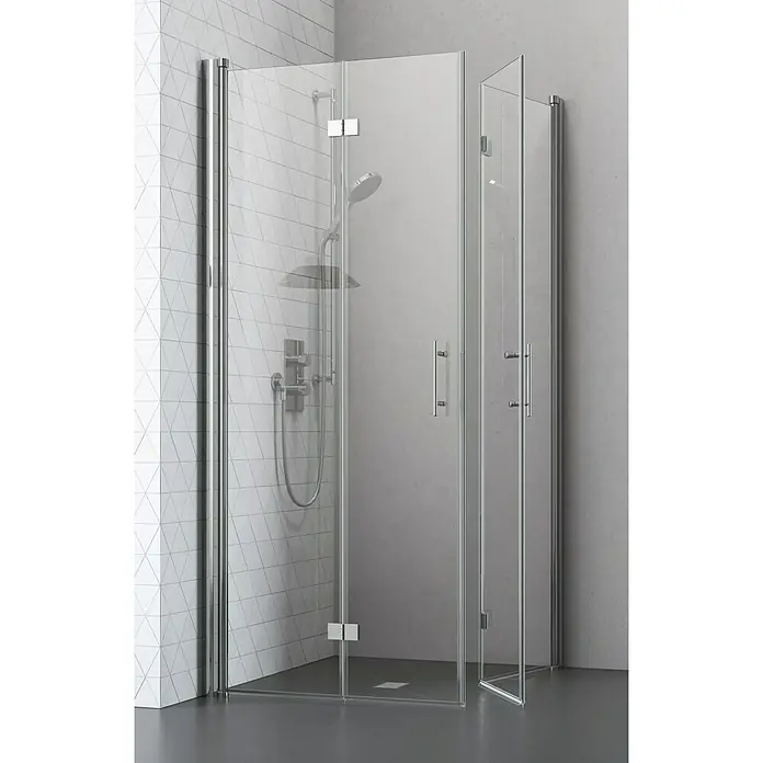 Camargue Vario Eckdusche S52+S53 - 80 x 90 x 195 cm, Beschichtet, Stärke: 6 mm, Silber - Vorderansicht