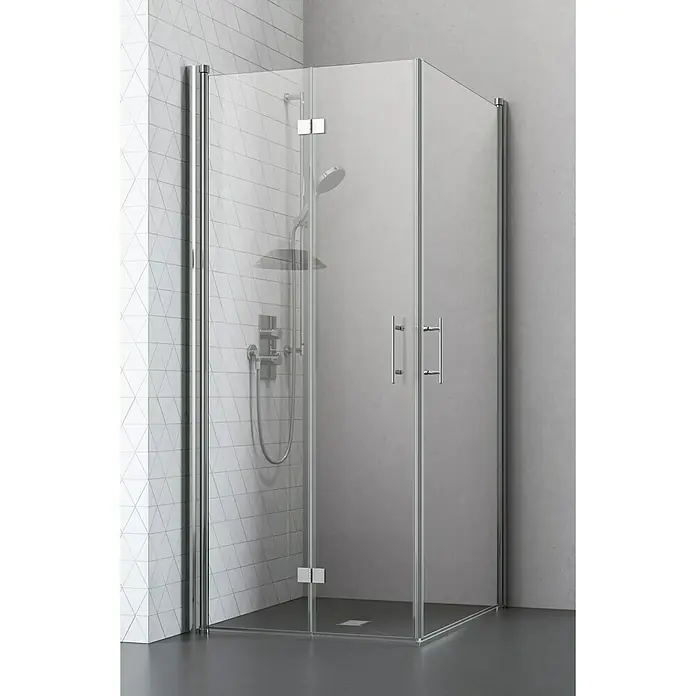 Camargue Vario Eckdusche S4+S52 - 100 x 80 x 195 cm, Beschichtet, Stärke: 6 mm, Silber - Vorderansicht