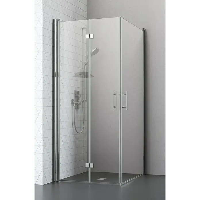 Camargue Vario Eckdusche S4+S53 - 100 x 90 x 195 cm, Beschichtet, Stärke: 6 mm, Silber - Vorderansicht