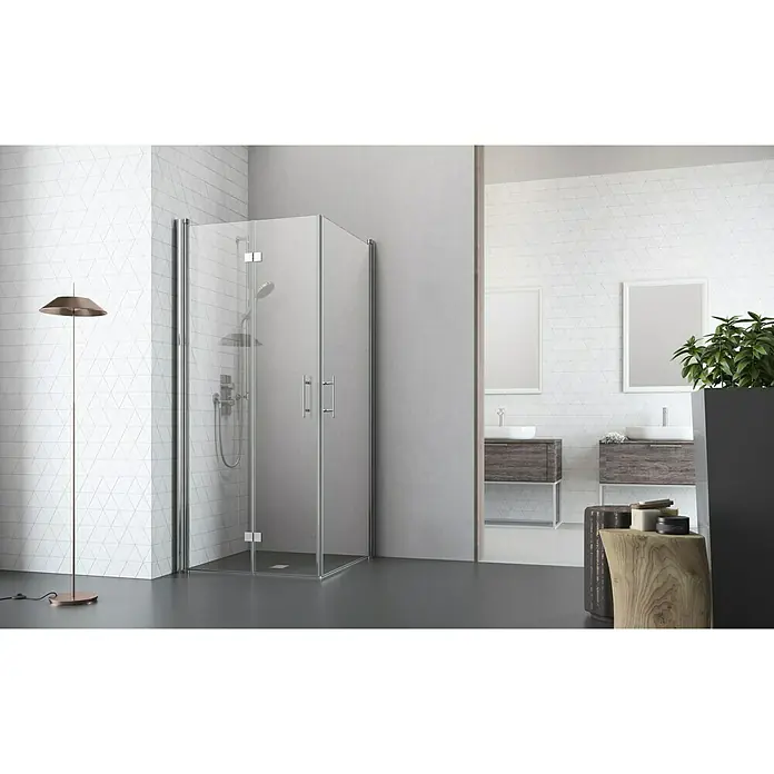 Camargue Vario Eckdusche S4+S54 - 100 x 100 x 195 cm, Beschichtet, Stärke: 6 mm, Silber - Vorderansicht