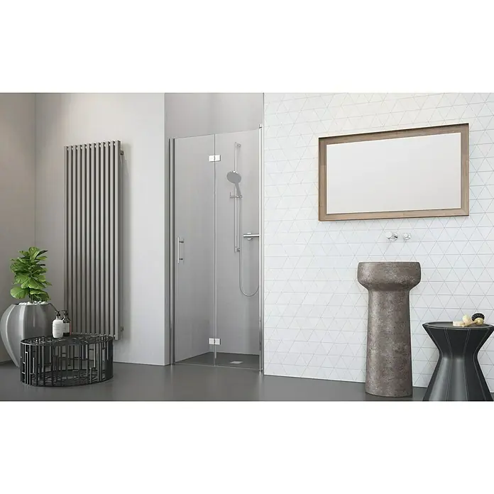 Camargue Vario Nischendusche S54+S9 - 100 x 195 cm, Stärke: 6 mm, Silber - Vorderansicht