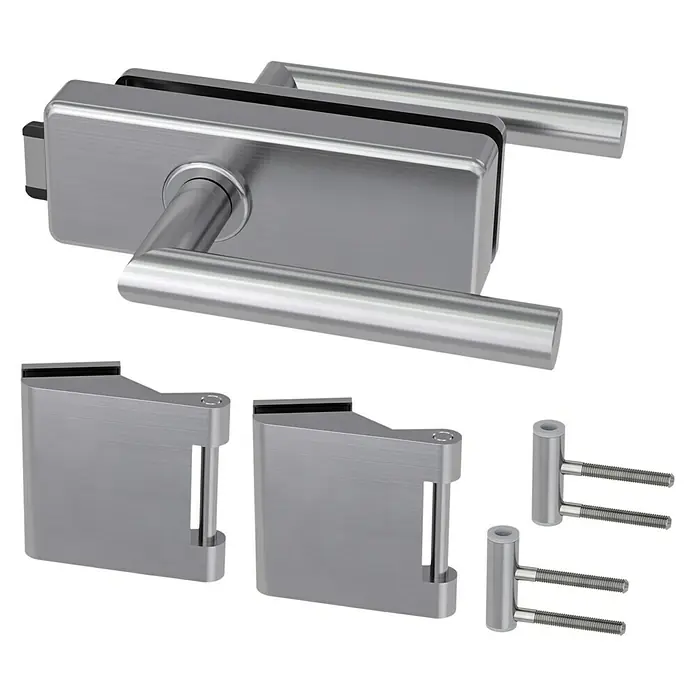 Diamond Doors Glastürbeschlag Style Premium UV - Edelstahloptik, Bandbohrung/Bänder: Office 3-teilig, Unverschließbar - Vorderansicht