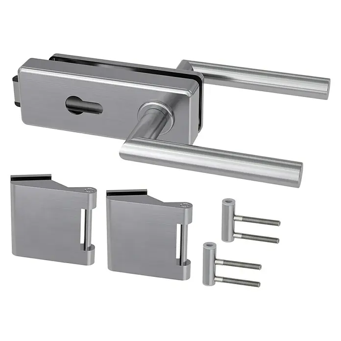 Diamond Doors Glastürbeschlag Style Premium PZ - Edelstahloptik, Bandbohrung/Bänder: Office 3-teilig, Verschließbar - Vorderansicht