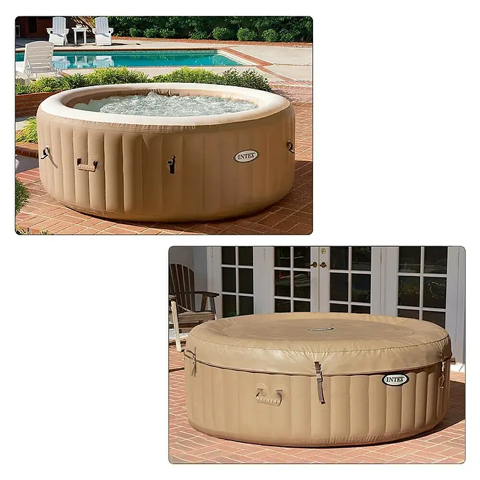 Intex Pure Spa Hidromasaje para exterior Pure Spa Bubble 77 Circular - Ø x Al: 196 x 71 cm, 0,8 m³, Apto para: 4 adultos, Beige/Blanco