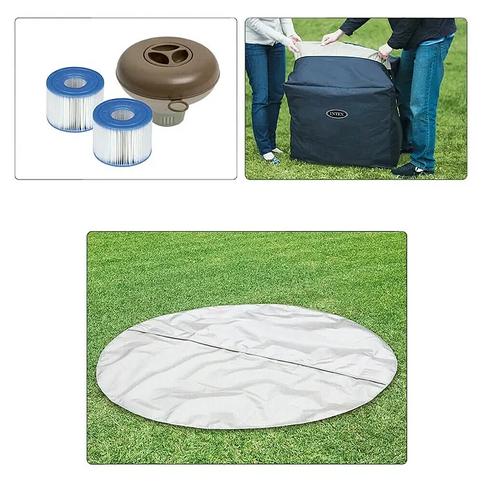 Intex Pure Spa Hidromasaje para exterior Pure Spa Bubble 77 Circular - Ø x Al: 196 x 71 cm, 0,8 m³, Apto para: 4 adultos, Beige/Blanco