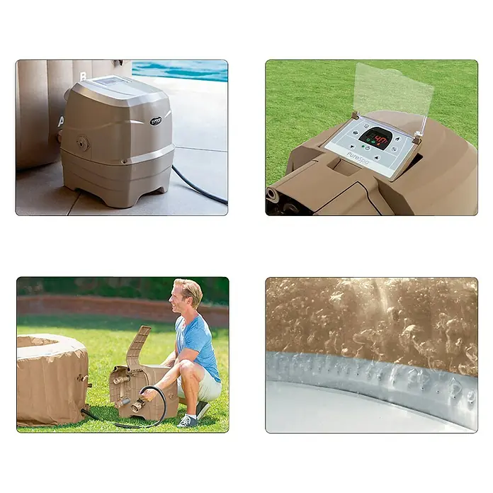 Intex Pure Spa Außen-Whirlpool 77 Bubble Massage - Ø x H: 196 x 71 cm, 0,8 m³, Geeignet für: 4 Erwachsene, Beige/Weiß