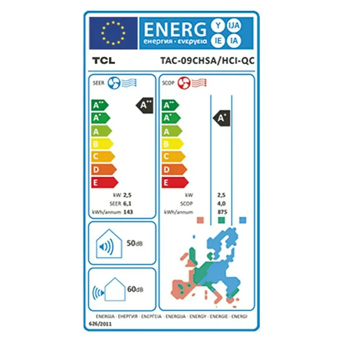 TCL Inverter-Klimasplitgerät TAC-09CHSA/HCI QC - Max. Kühlleistung je Gerät in BTU/h: 9.000 BTU/h, Max. Heizleistung je Gerät in BTU/h: 9.000 BTU/h, Passend für: Räume bis ca. 26 m²